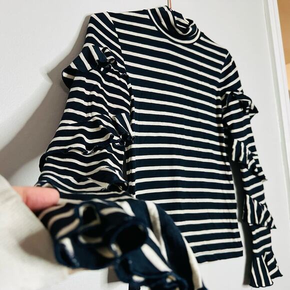 NICHOLAS Black White Wool Spiral Striped Turtleneck Long Sleeves Top Size US 2 - Picture 5 of 11